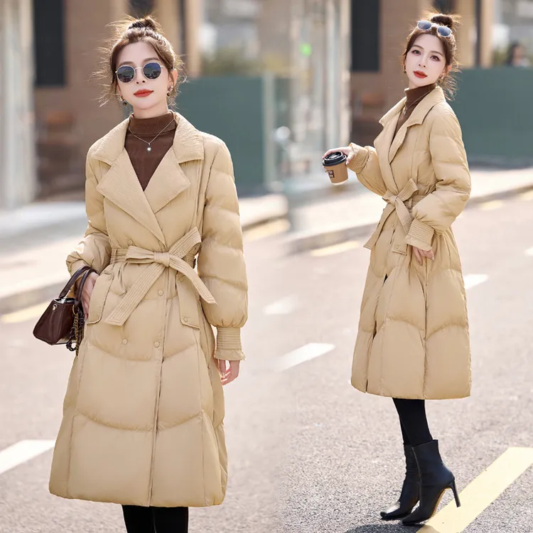 长款羽绒服女款爆款2025新款正品高级感西装领收腰显瘦中长款时尚