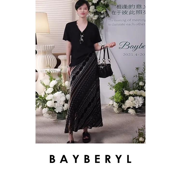 BAYBERYL老贝烧花半裙*丝绒复古A字气质25春半身裙YQ5D1221-4/13