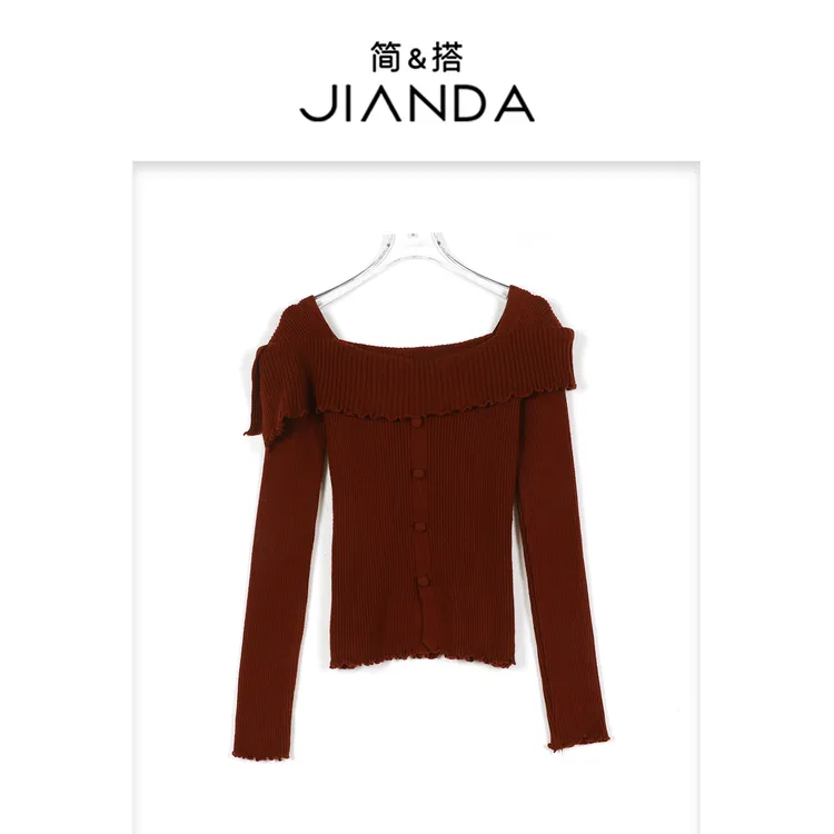 简&搭【千屿Sheila】“赫本”木耳边一字领上衣253-SY/0920-25106