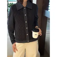 JESSICA WU极简银扣针织滚边菱格绗缝短外套2529B07007