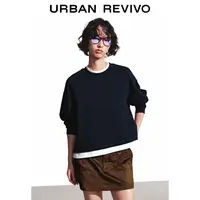 UR2025秋季新款女装休闲撞色假两件棉质圆领卫衣UYY450329