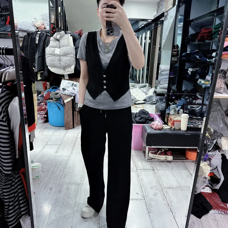 韩版假2件修身大版小直筒裤时尚套装5528