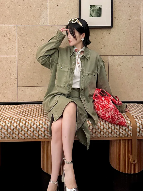 复古时尚牛仔套装女秋2025新款美式廓形休闲夹克外套半身裙两件套