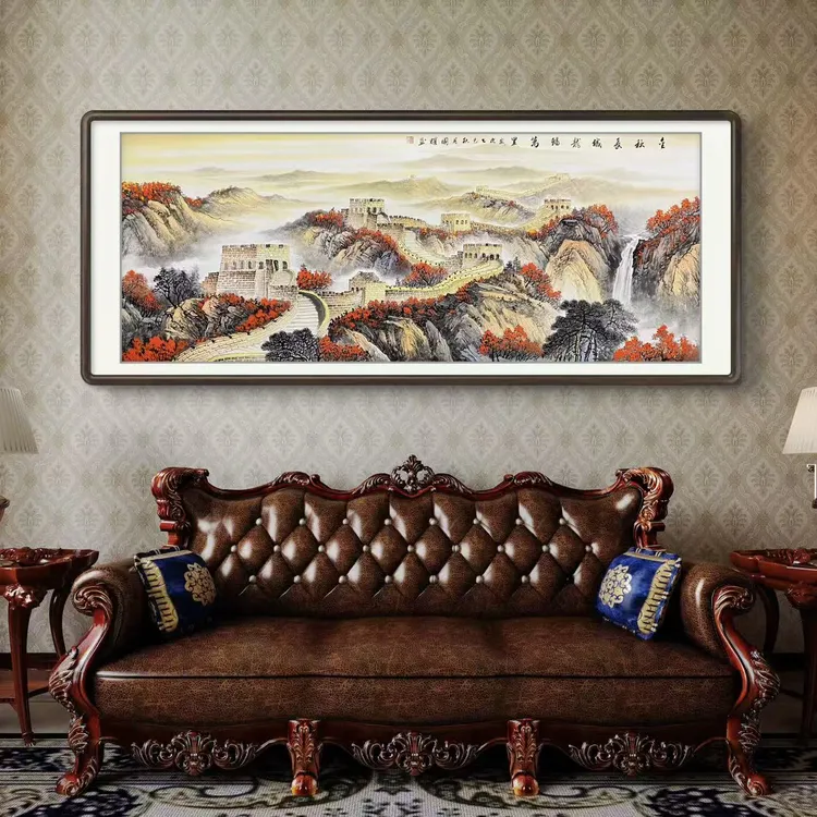 《金秋长城龙蟠万里》纯手绘六尺金秋长城山水画客厅办公室国画挂画