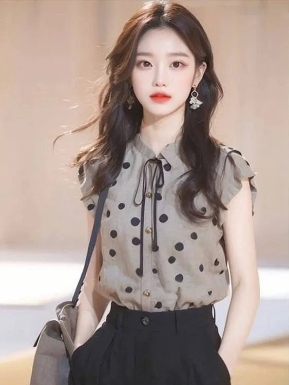 新中式国风波点印花小飞袖衬衫女设计感小众夏季独特漂亮小衫上衣