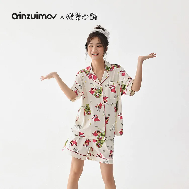 亲嘴猫【蜡笔小新】鳄鱼山先生卡通短袖睡衣少女夏季莫代尔棉家居服