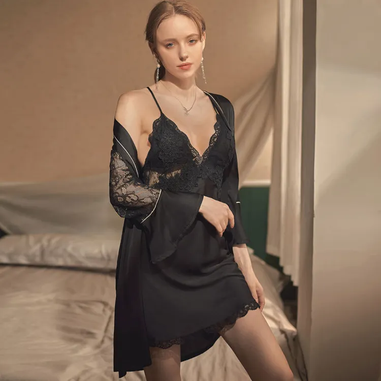 新款气质9033蕾丝拼接吊带睡裙