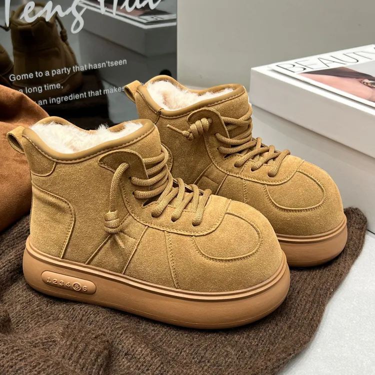 卡皮巴拉真皮大头雪地靴女2025冬季新款加绒加厚保暖厚底短靴女潮