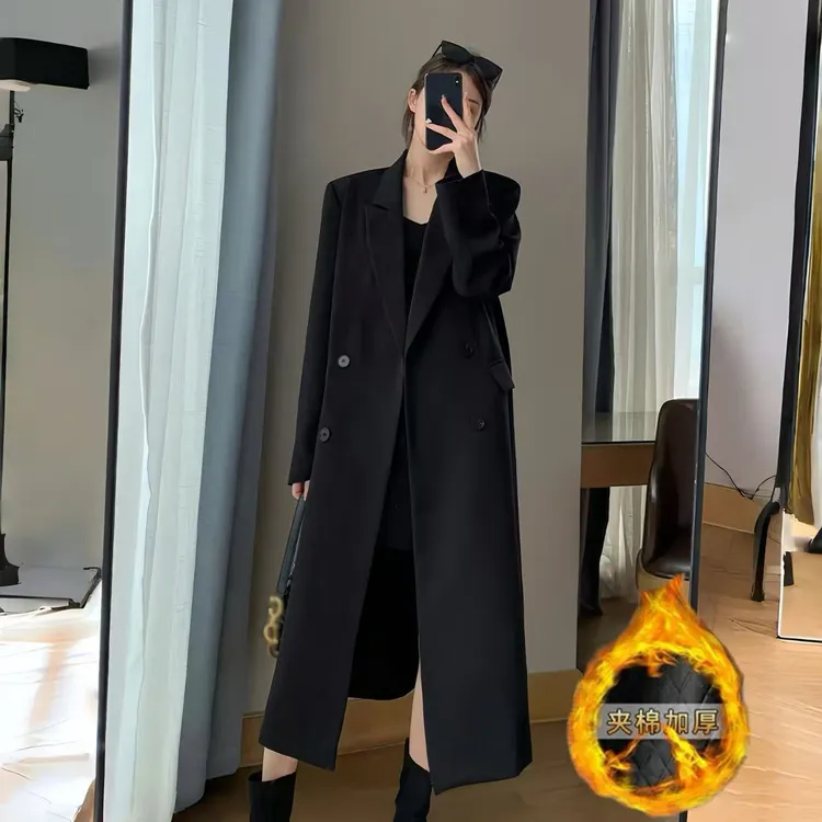 新品赫本黑色西装外套女风衣外套中长款大衣休闲宽松显瘦西装风衣