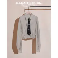 【D.Limit design】复古条纹短款掐腰十字架领带衬衫DLIS657