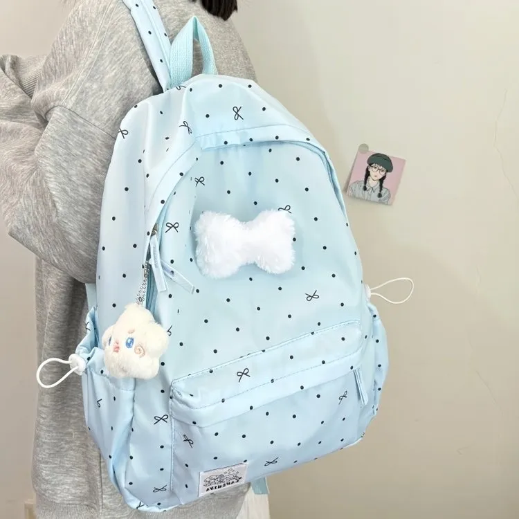 高颜值蓝色双肩包减负女日系书包高中生通用学院风双肩包女甜美风