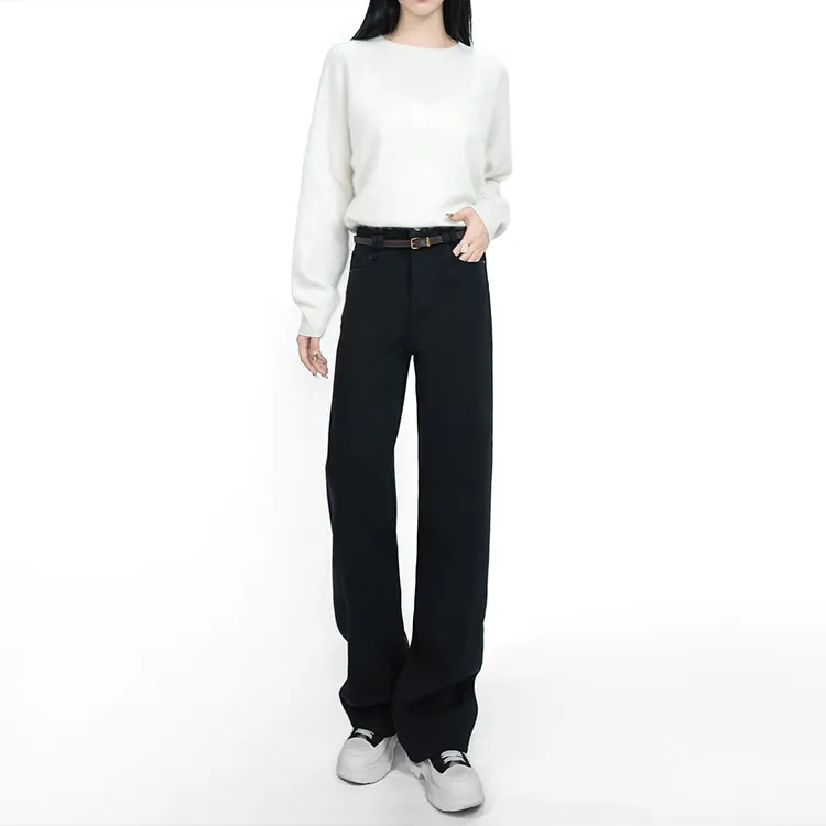 黑色牛仔裤女2025秋冬新款高腰宽松显瘦加绒加厚网红休闲直筒裤子