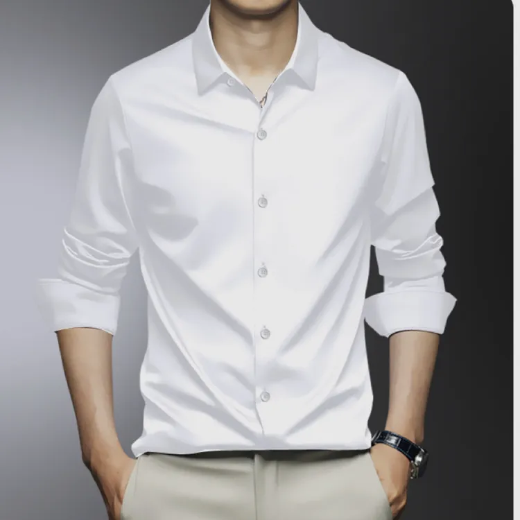 【第二代】新款四股双面休闲长袖无痕纯色免烫高弹男士衬衫TJ-999