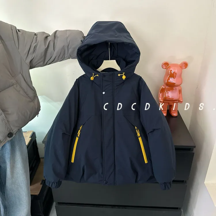 川度25716儿童连帽加绒加厚棉衣冬季棉服男女童百搭上衣拼接冬款