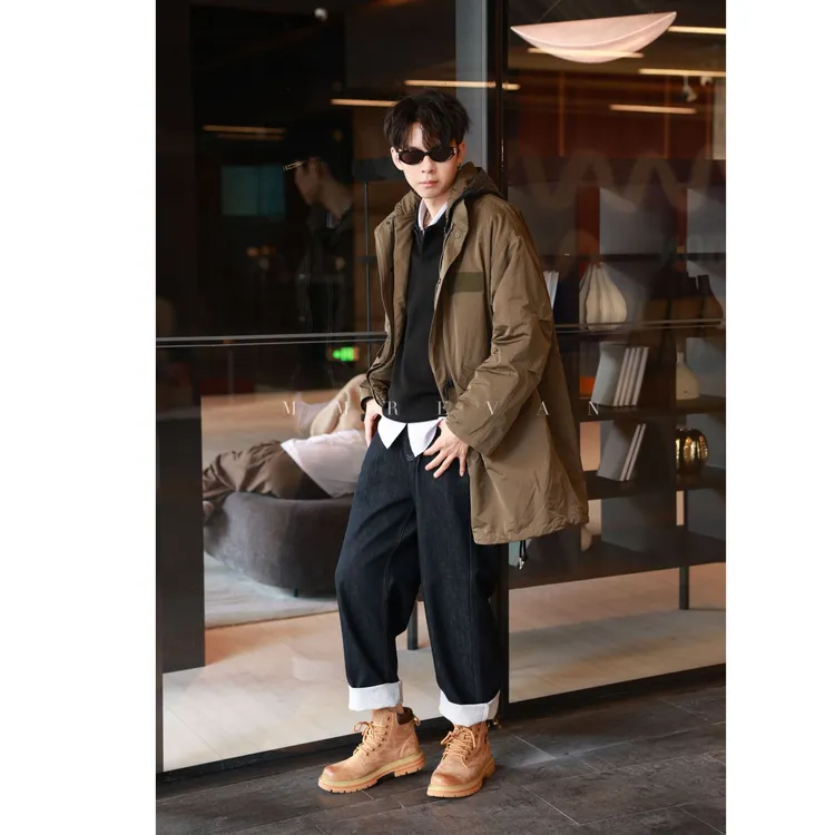 美式休闲「高端线桑蚕丝」冬季保暖工装两件套风衣夹克男士宽松
