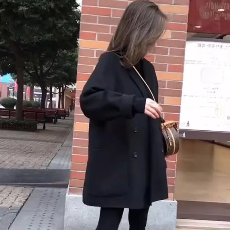2025春秋大码高级感西装式大衣女胖妹mm秋冬赫本风毛呢外套女上衣