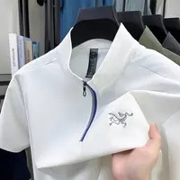 【海外撤柜】刺绣鸟男士短袖恤夏季冰丝拉链运动衫休闲翻领半袖刺绣