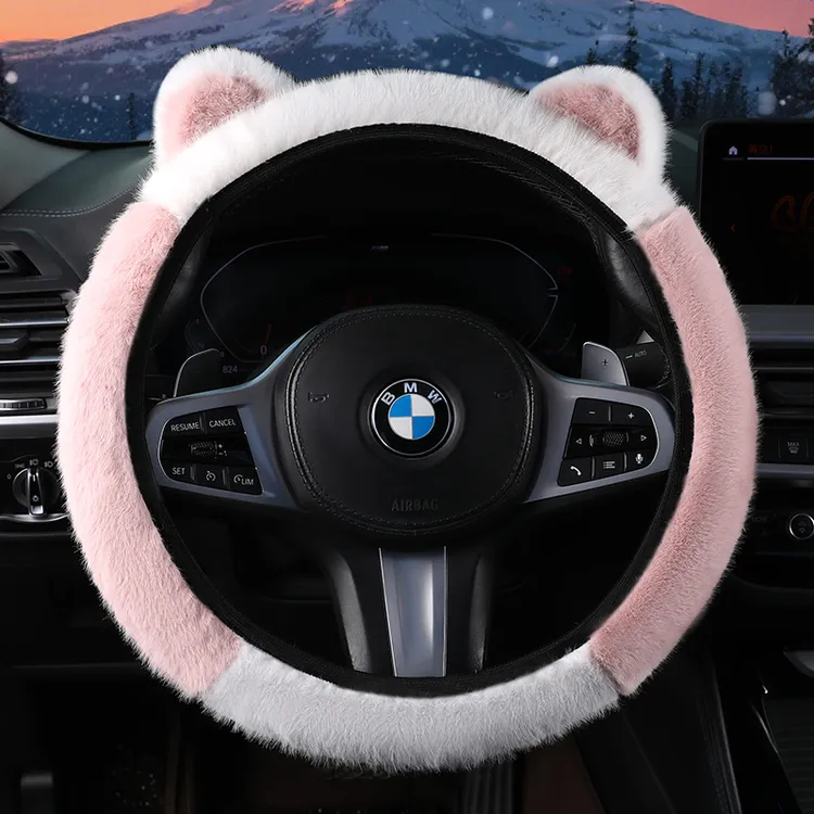 爆款四轮电车方向盘套冬季毛绒可爱猫耳朵保暖舒适通用电四轮把套