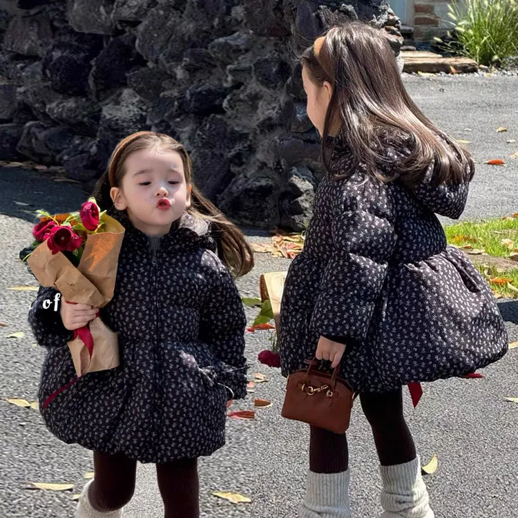 女童碎花加厚棉服冬季2025新款儿童洋气加绒夹棉外套宝宝冬装棉衣