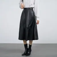2025秋季新款海宁真皮皮裙女高腰半身裙长款A字大伞裙