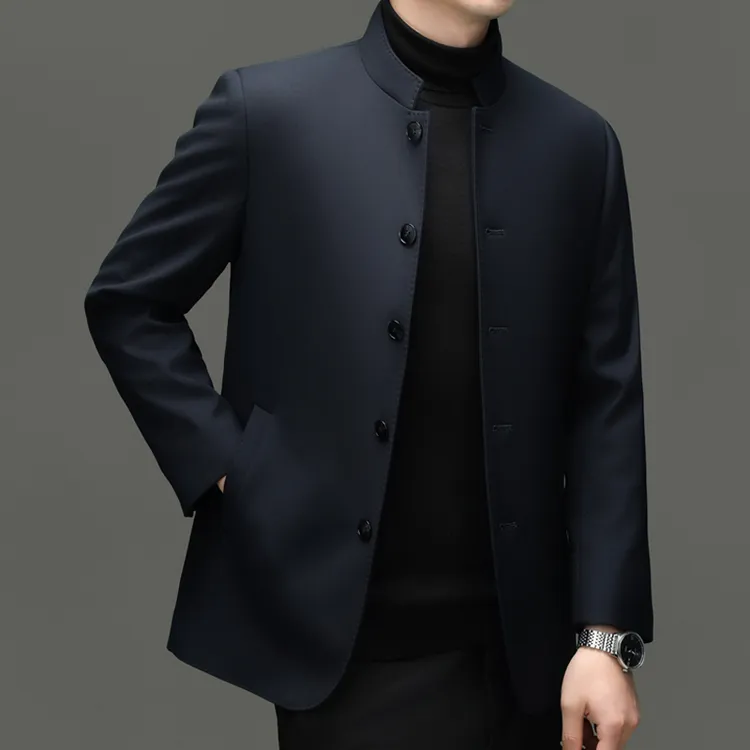 冬季高端轻奢男士商务行政立领羽绒服男装中国风中山装羽绒服外套