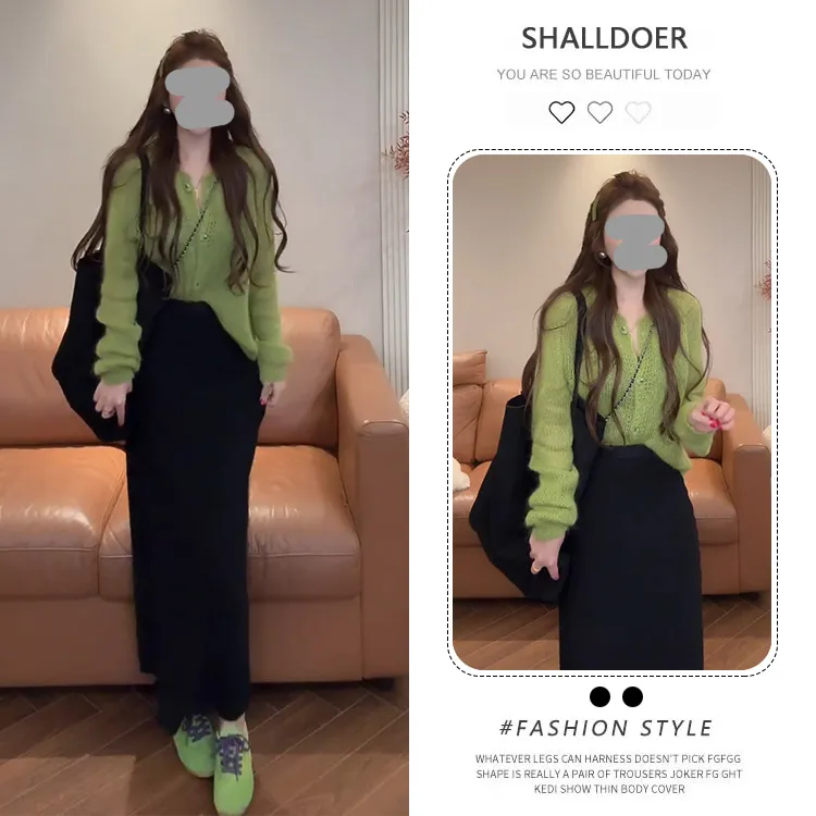 纯欲慵懒风减龄套装女2025春秋新款镂空长袖针织开衫半身裙两件套