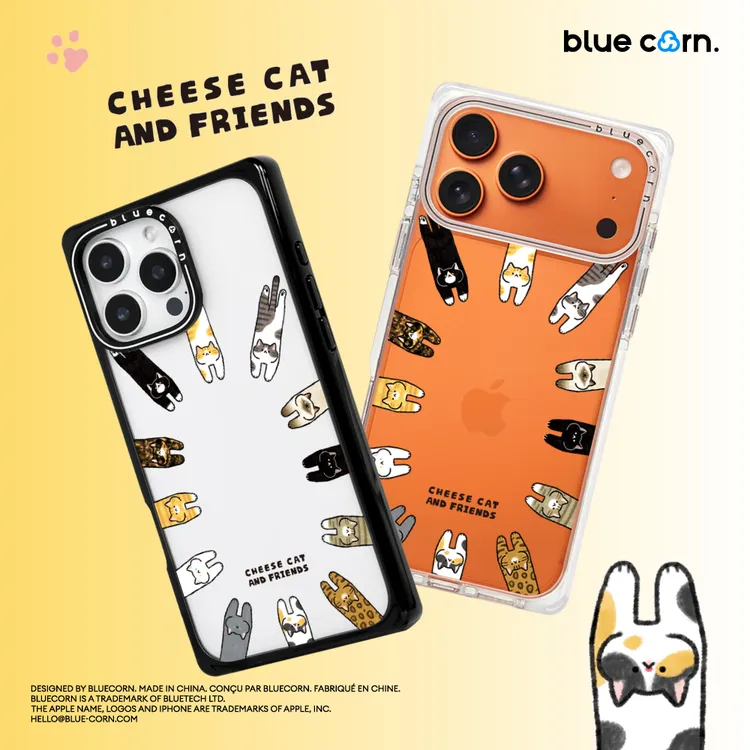 蓝色苞米联名奶酪喵团 和朋友适用于iPhone17/16/PM毛茸茸手机壳