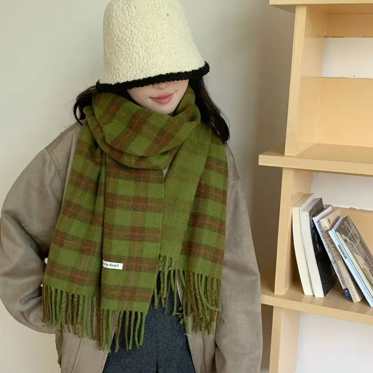 5色/新款复古格子羊绒围巾格纹长款女秋冬保暖情侣百搭披肩围脖