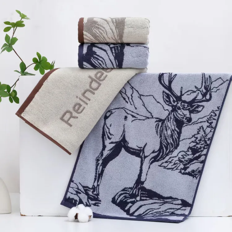 深色新款纯棉毛巾福鹿双全吉象如意毛巾不掉毛吸水性强家用面巾