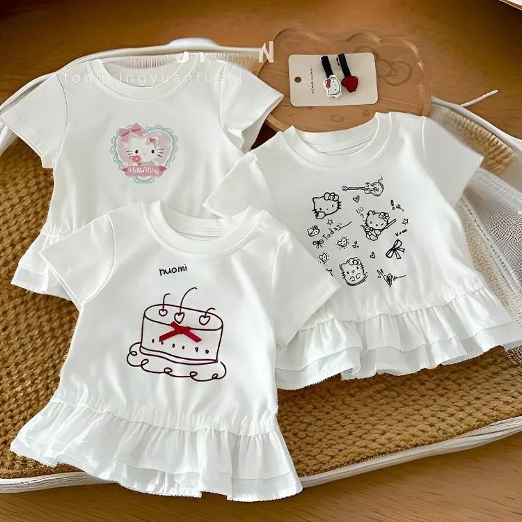 儿童体恤2025年夏款韩版甜美拼接荷叶边屁帘上衣夏季新款打底衫潮