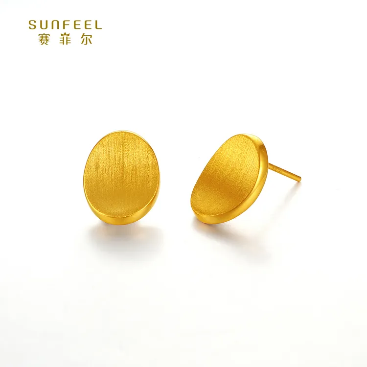 SUNFEEL/赛菲尔【四店】足金5D金磨砂椭圆直针耳钉5DE00366