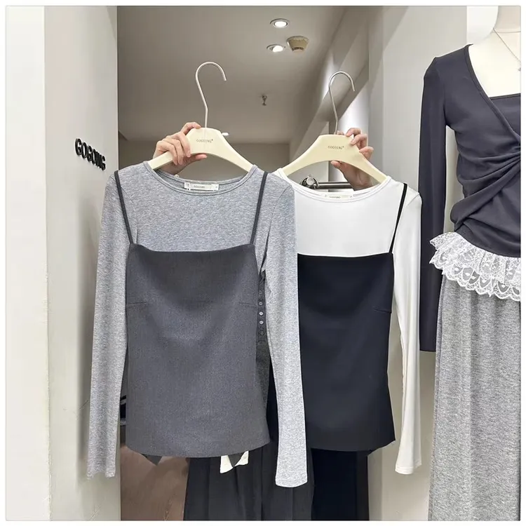 新款韩系背心吊带T恤两件套气质套装洋气韩系百搭减龄显瘦上衣女