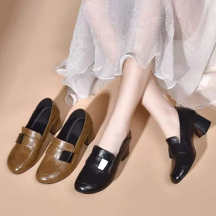 【Ciafoce纤芙森】002圆头乐福鞋单鞋复古粗跟软底中跟低跟真英伦风