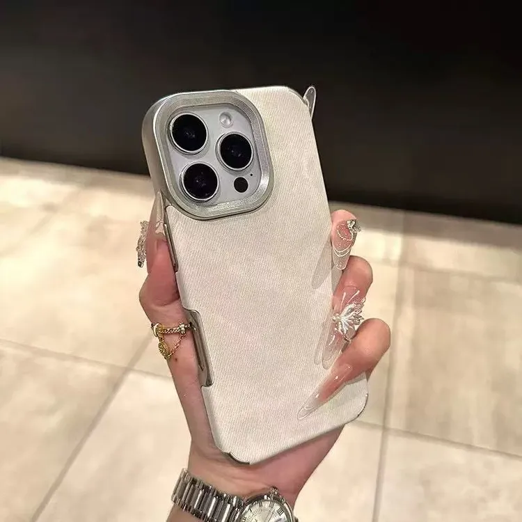 电镀牛仔纹白色适用苹果17Promax手机壳简约16新款15防摔14纯色13