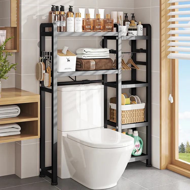 可伸缩卫生间置物架落地式智能马桶上方储物架子浴室多功能收纳架