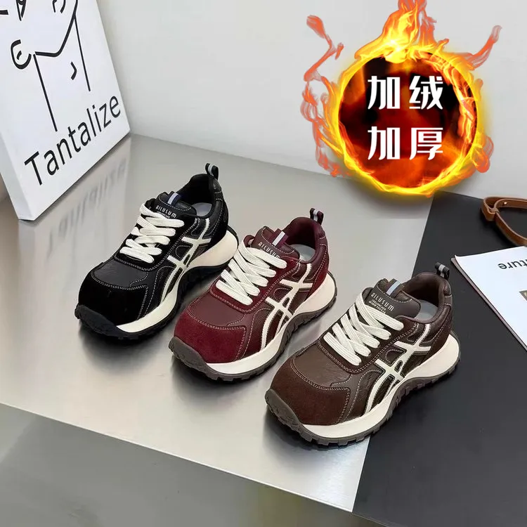 加绒厚底增高加绒老爹鞋女阿甘鞋女2025秋冬新款复古百搭运动鞋