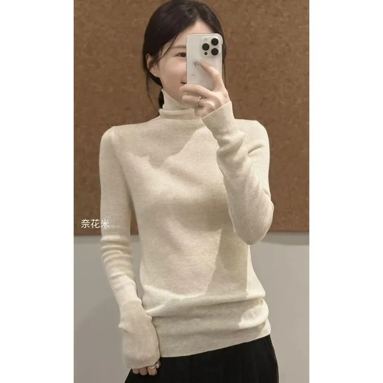 冬季简约堆堆领显瘦毛针织上衣打底长袖纯色A12065