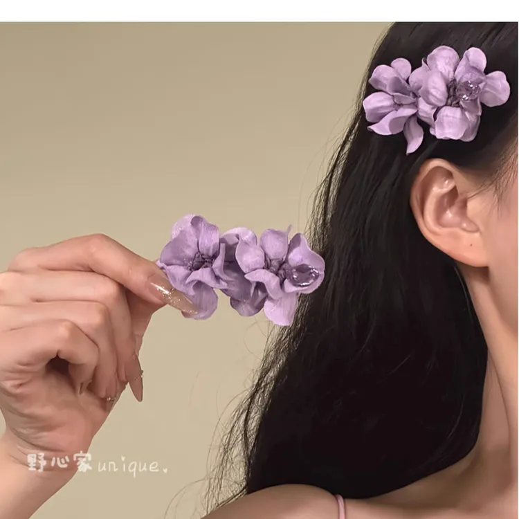 原创【紫堇花雾】唯美气质紫色花朵发夹海边度假风拍照发卡夹子发饰
