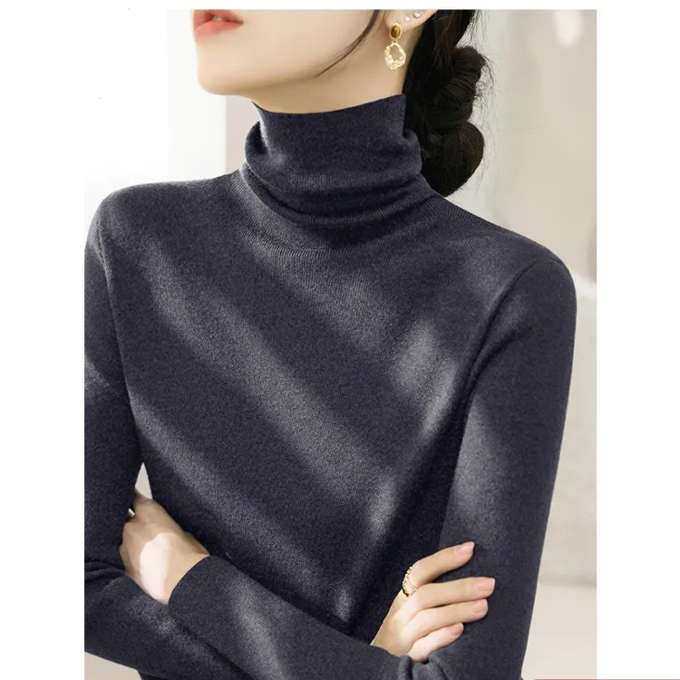 秋冬季大衣外套高级灰堆堆领毛衣新款内搭长袖女装羊毛打底上衣