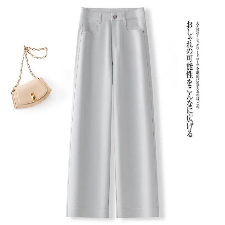 灰白色阔腿牛仔裤女2025年春季新款今年流行高级休闲九分直筒裤子