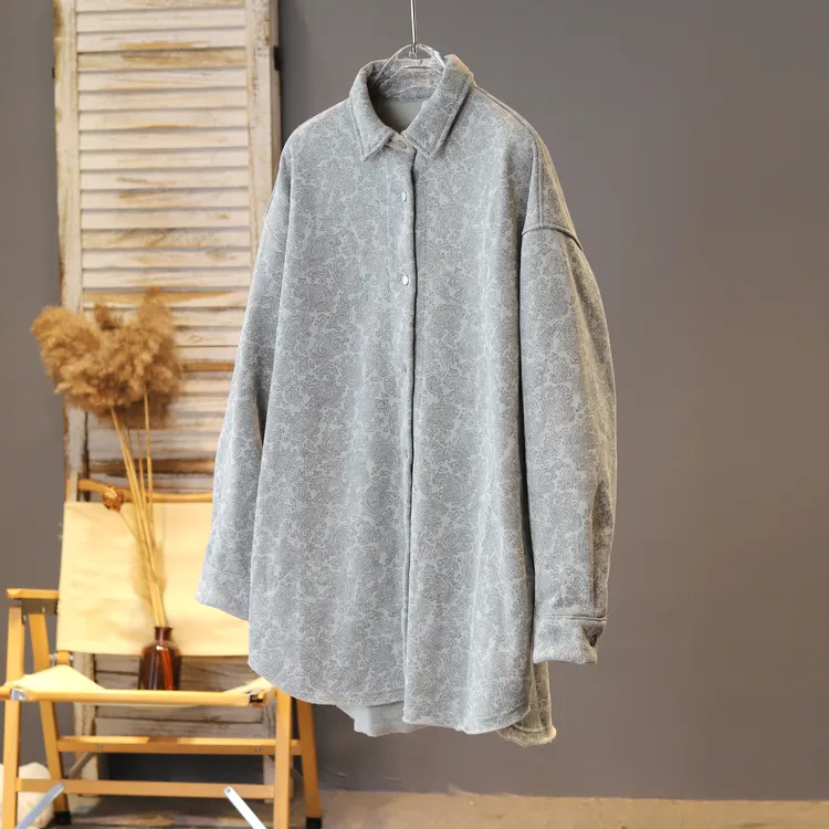 2025年新品冬季创意腰果花个性加绒暗扣中长款外套复古文艺韩版女