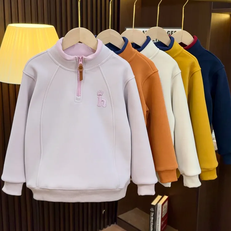 亲子款 冬季绵羊毛加绒加厚 拉链亲子卫衣 男童女童保暖 上衣