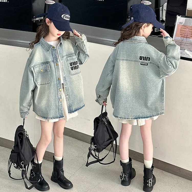 女童牛仔外套衬衫春秋款2025新款儿童时髦洋气开衫女大童长袖上衣