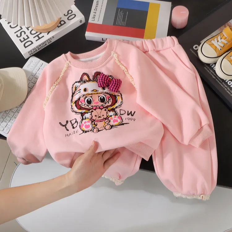 2025秋季新款卡通超可爱卫衣裤套装女童插肩袖上衣休闲裤两件套