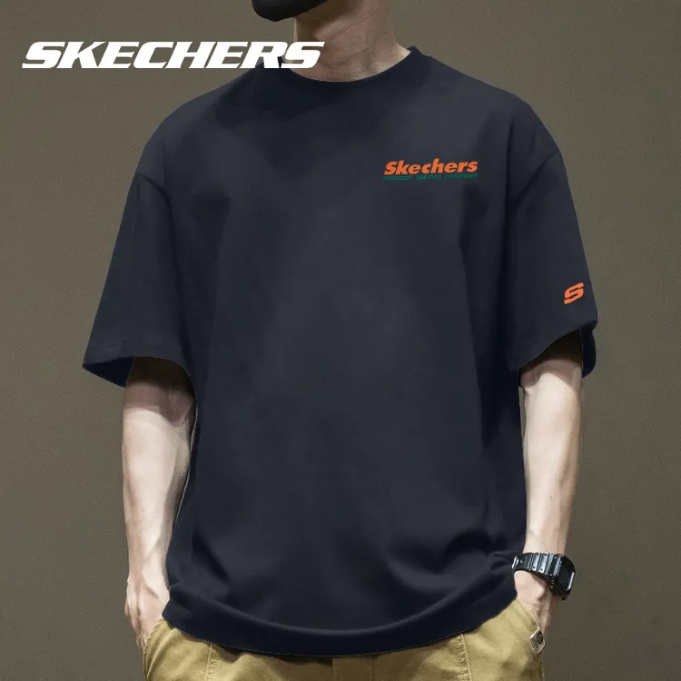 斯凯奇短袖t恤男夏季灰色宽松运动健身服男士跑步体恤透气半袖男