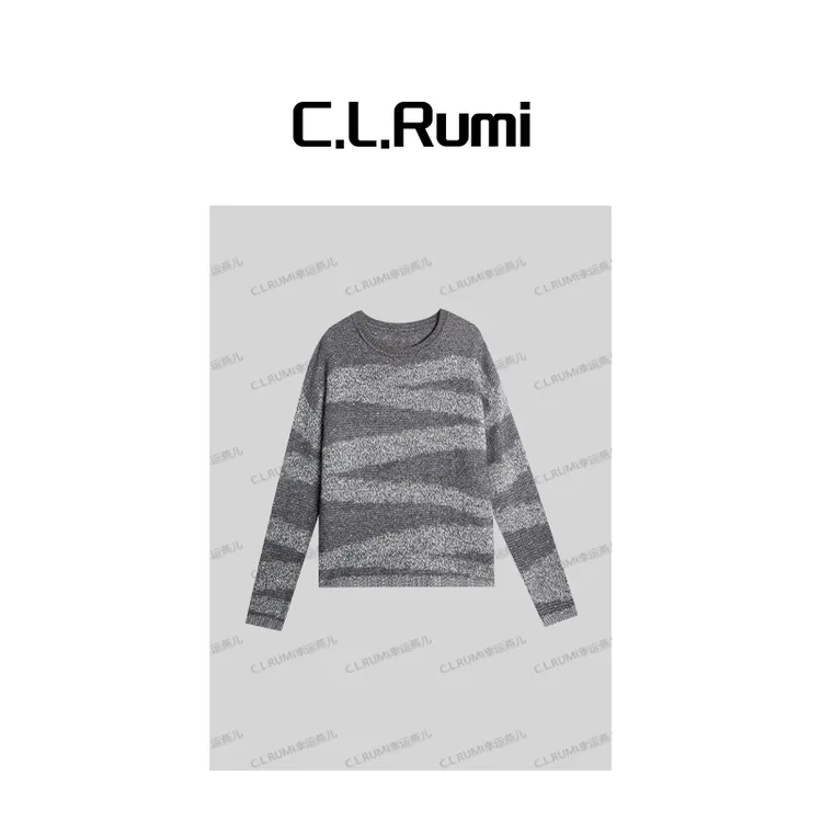 【Rumi精选】“满天星辰”25秋冬圆领针织珠片纱条羊毛上衣7237my