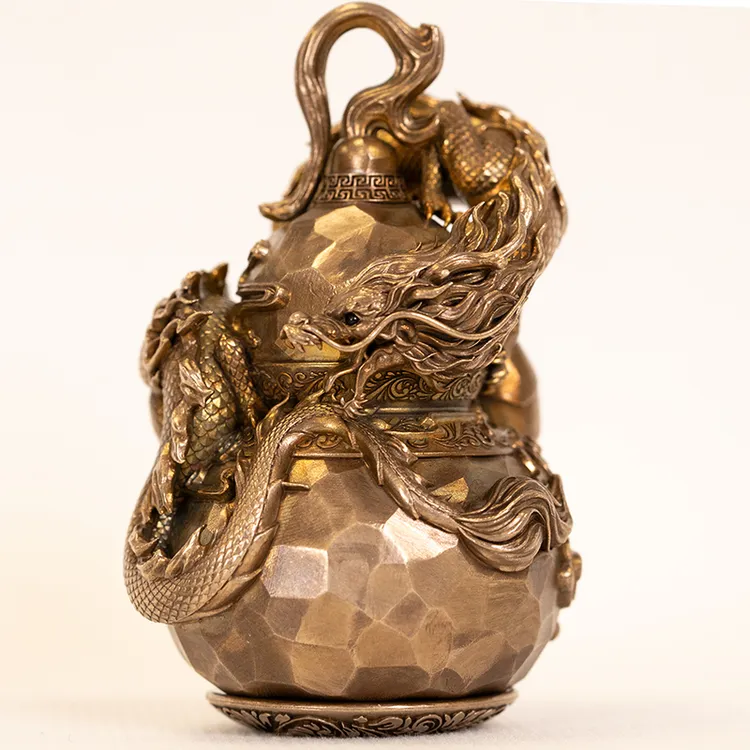垂直原创铜盘龙葫芦个性手把件小摆件