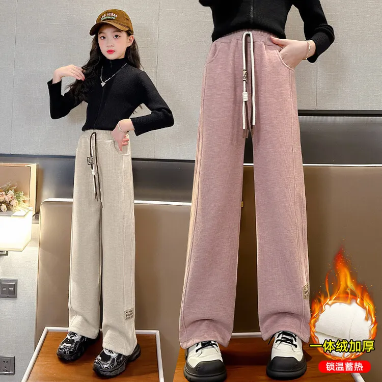 女童裤子秋冬新款加厚直筒裤中大童显瘦休闲裤保暖洋气百搭长裤