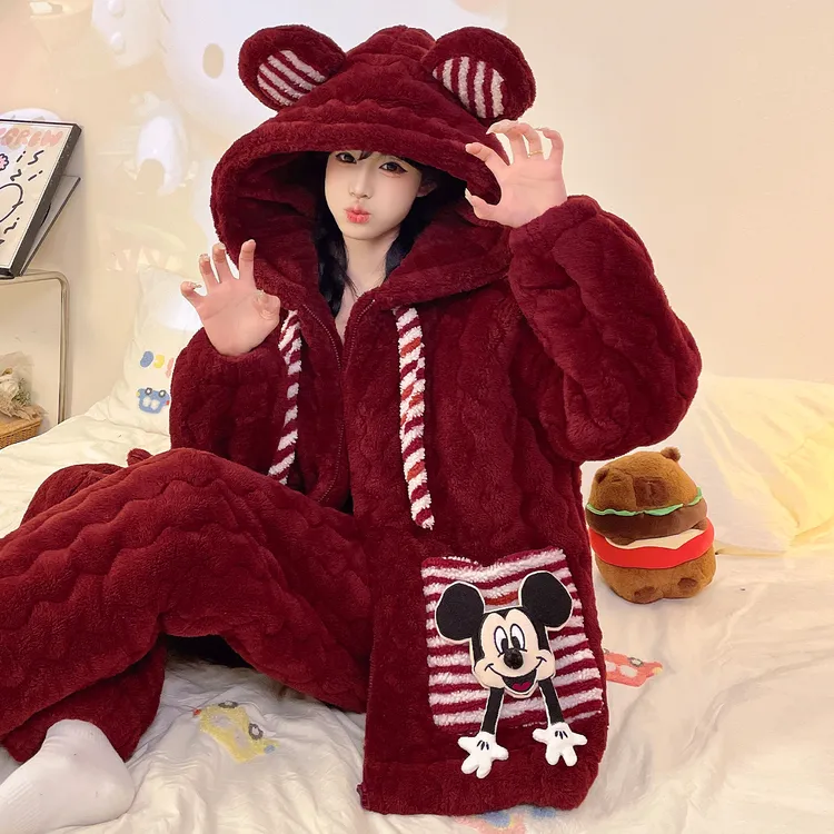 珊瑚绒睡衣女冬加厚加绒2025年新款法兰绒爆款家居服三层夹棉套装