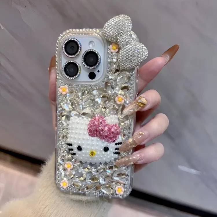 高品质闪钻KT猫适用于苹果iPhone16promax手机壳15高透13名媛风12
